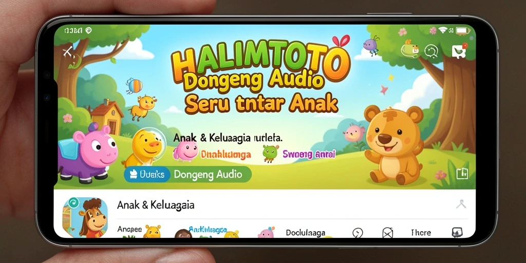 Antarmuka HALIMTOTO dengan berbagai pilihan dongeng audio untuk anak.