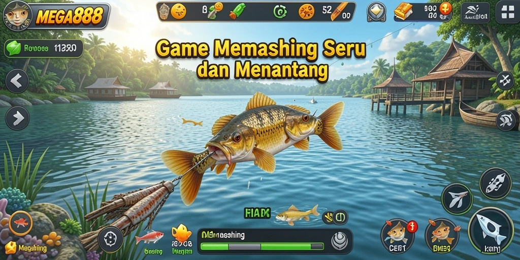 Antarmuka MEGA888 yang menarik dengan fitur memancing yang lengkap.