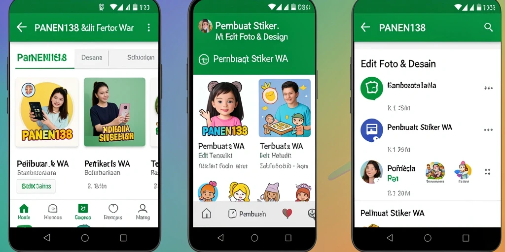 Antarmuka aplikasi PANEN138 menunjukkan fitur Pembuat Stiker WA yang mudah digunakan.
