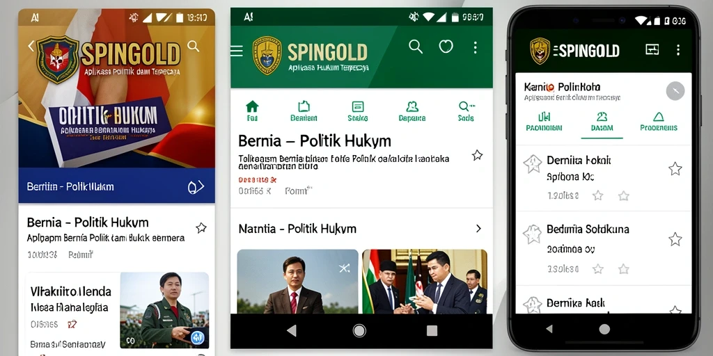 Tampilan antarmuka aplikasi SPINGOLD dengan berita Politik Hukum.