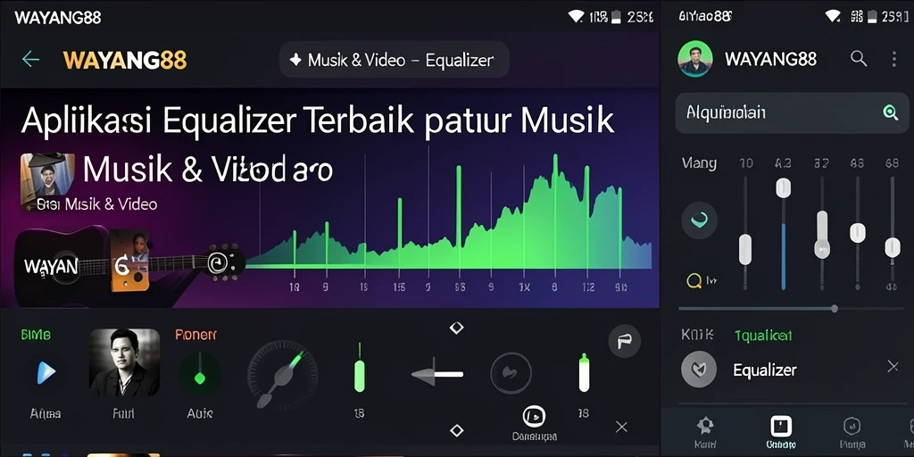 Antarmuka aplikasi WAYANG88 dengan visualisasi equalizer yang dinamis.